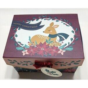 Merry Christmas Gift Box Hook And Loop Closure Velvet Bow Deer Poinsettia